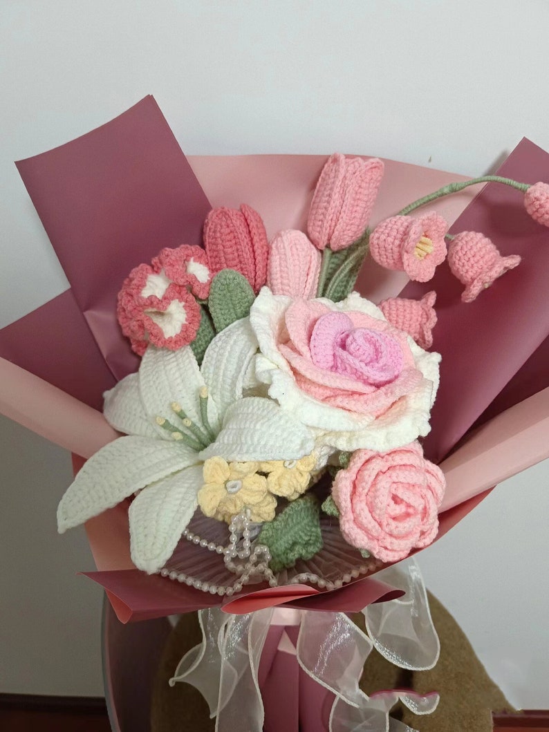 Crochet Flower Bouquet,knitted Flowershand Made Artificial Flowers