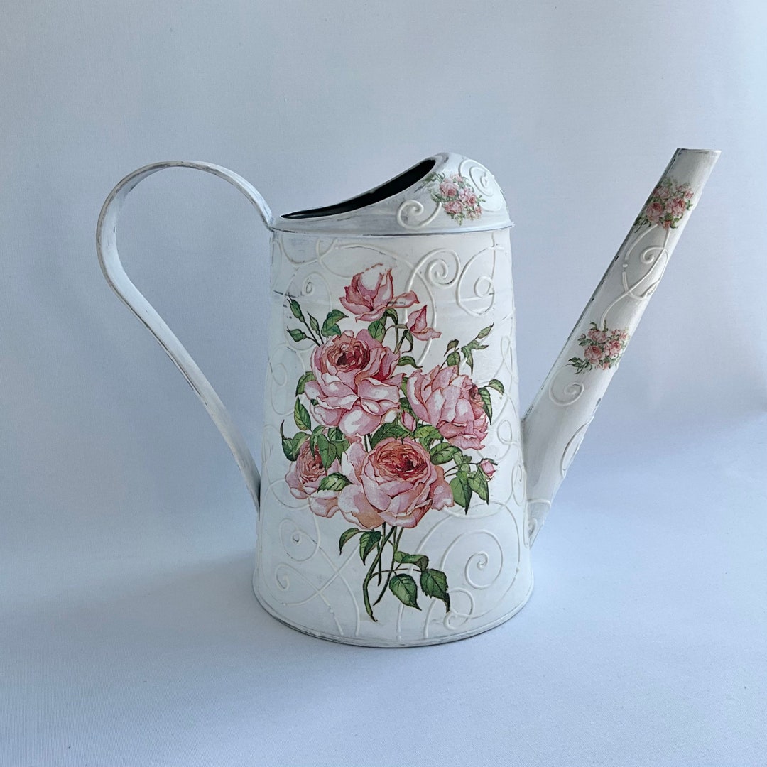 Rose Watering Can, Vintage Garden Farmhouse Cottage Watering Pot