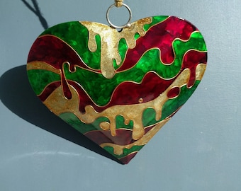 Christmas metal heart-shaped outdoor ornament, Xmas 9in luxury hanging, 3D winter village decor,  navidad metal hanging, red metal heart