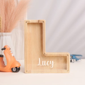 Personalized Name Piggy Bank, Custom Initial Coin Bank, Wooden Letter Piggy Money Box, Money Box, Gift For Child, Baby Boy Gift, Baby Gift image 10