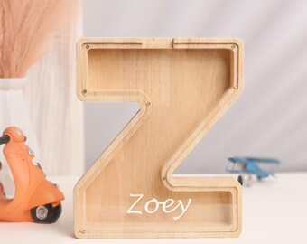 Wooden Custom Initial Piggy Bank, Kids Letter Piggy Bank, Baptism Gift, Coin Bank with Name, Gift for Girls, Nursery Gift, Wood Gift for Kid