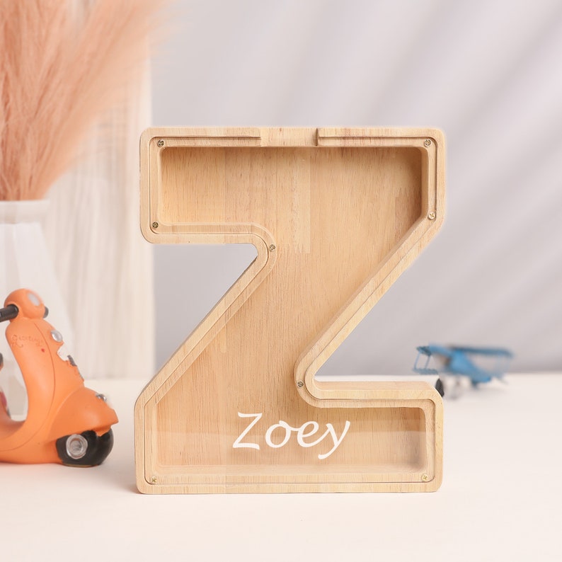 Personalized Name Piggy Bank, Custom Initial Coin Bank, Wooden Letter Piggy Money Box, Money Box, Gift For Child, Baby Boy Gift, Baby Gift image 8