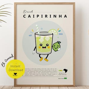 Caipirinha print Brazilian poster cocktail vintage prints decor prints deco Brazil retro wall art bar cart kitchen decor drink lover gift A1