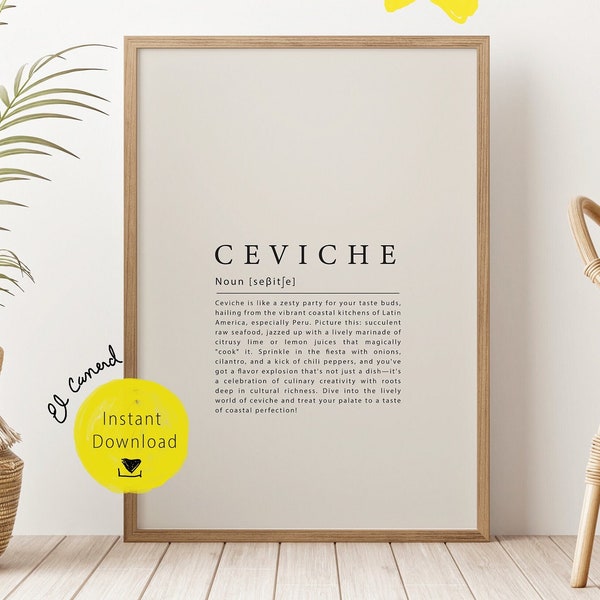 Ceviche Definition Prints deco Printable Wall art Peru Decor Peruvian Poster French and English kitchen food cuisine mid-century