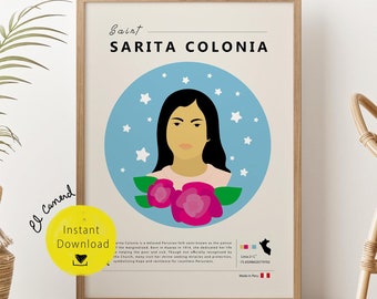 Sarita Colonia Arte Peruano en Impresión de Póster Comunión Católica de Santa, Religioso y Retrato Retro, Minimalista de la cultura Chicha