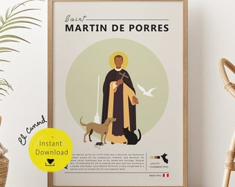 San Martin de Porres Poster Catholic Peruvian Saint decor Peru religious wall art minimalist patron print deco Housewarming Printable gift
