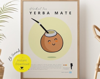 Yerba mate Wall Art Funky Retro prints cimarron Printable Wall Decor classic vintage Argentina Poster cartoon Print digital deco gift gourd