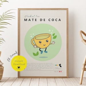 Coca thee yerba print Andes folk poster cartoon prints decor verlof prints deco kruiden vintage retro muur kunst inca mate de Coca Leaf infusion