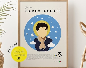 Carlo Acutis wall art  print Catholic decor St Religious Funky Retro Poster Saint Folk gift Home deco gift art