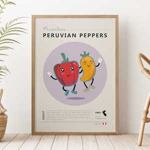 Peperoni Rokoto Manzano Peru Wandkunst Trendy Funky Retro peruanische Chilischoten Print-Dekor Poster Küche Aji Küche Vintage Cartoon Boho
