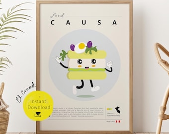 Causa Wall Art Trendy Funky Retro Peruvian food Prints Printable Wall Decor Poster Latino Peru Kitchen Print digital deco gift Limeno