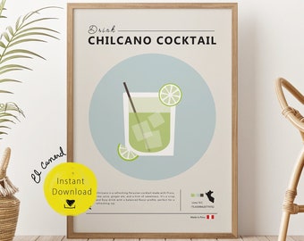 Peru Wall Art Trendy Funky Retro Peruvian chilcano cocktail Prints for Printable wall Decor Poster Peruvian Kitchen Art Print digital Deco