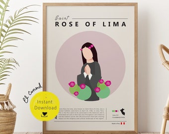 Saint Rose of Lima wall art Peruvian print Catholic Communion of St Religious Funky Retro Poster St. Santa Rosa de Lima gift deco Peru