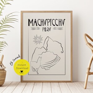 Machu Picchu Lineal art poster travel print deco Cuzco Peru decor prints Peruvian colonial wall art colonial series retro black and cream