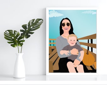 Mothers day , Mothers day gift , Gift for mom , Custom portrait illustration , Personalized Portrait, Best Gift