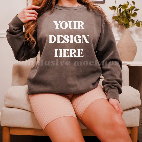 Comfort Colors 1566 Pepper Mockup - Comfort Colors Sweatshirt Mockup - pepper Mockup - Inclusive Mockup - Size Inclusive Mockup