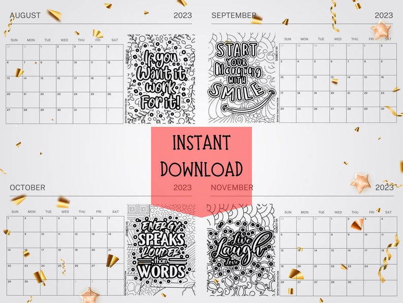 Printable 2023 Calendar Instant Download 12 Month Calendar Etsy