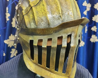 Medieval 18guage Larp Armor Dark souls inspired helmet Alva Knight Old Metal Helmet.