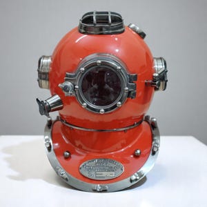 Vintage Red Diving Helmet – 18&#39;&#39; Deep Sea Diver Helmet Replica | Nautical Maritime Decor, Scuba Diving Gift, Ocean Explorer Collectible
