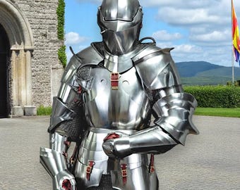 Gothic Full Plate Armor Suit – Medieval Knight Costume for LARP & Reenactment – Handmade Crusader Cosplay Outfit Full Body