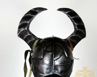 Blackened 18 Gauge Steel Medieval Lichking Undead Demon Helmet With Horns