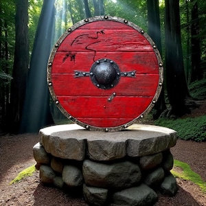 Medieval Viking Shield - Ragnar Lothbrok Inspired Battle-Worn Wooden Shield - Authentic Norse LARP - Viking Gift for Men - Cosplay Prop
