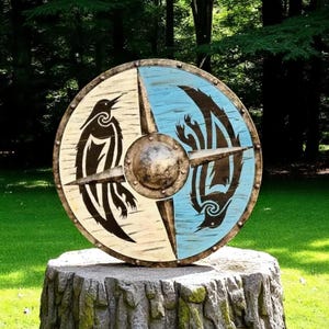 Medieval Viking Shield - Ragnar Inspired Battle Ready Wooden Shield - Handmade Norse Decor - Viking Gift for Men - LARP Cosplay&quot;