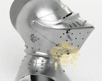 Helmet Medieval Tournament Close Armor Knight Sca Replica Larp 18ga Steel Custom