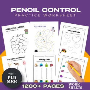 Más de 1200 hojas de trabajo de seguimiento con control de lápiz para preescolar / Hojas de seguimiento imprimibles / Descarga instantánea / Paquete de aprendizaje con PLR y MRR