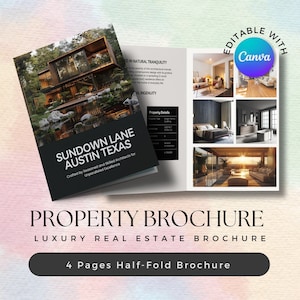 Brochure immobiliare di lusso / Brochure immobiliare piegata a metà / Modello Canva modificabile immobiliare / Brochure di elenco 11" x 17"