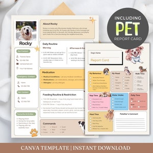 Canva-sjabloon huisdiercv - sjabloon huisdierbiografie - hondencv - hondenprofiel - rapportkaart hondenpension