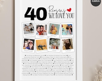 40th Birthday Gift: '40 Reasons We Love You' Photo Poster (Canva Template)