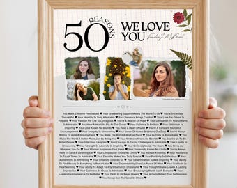50 Reasons We Love You Poster: Editable 50th Birthday Gift (Canva Template)