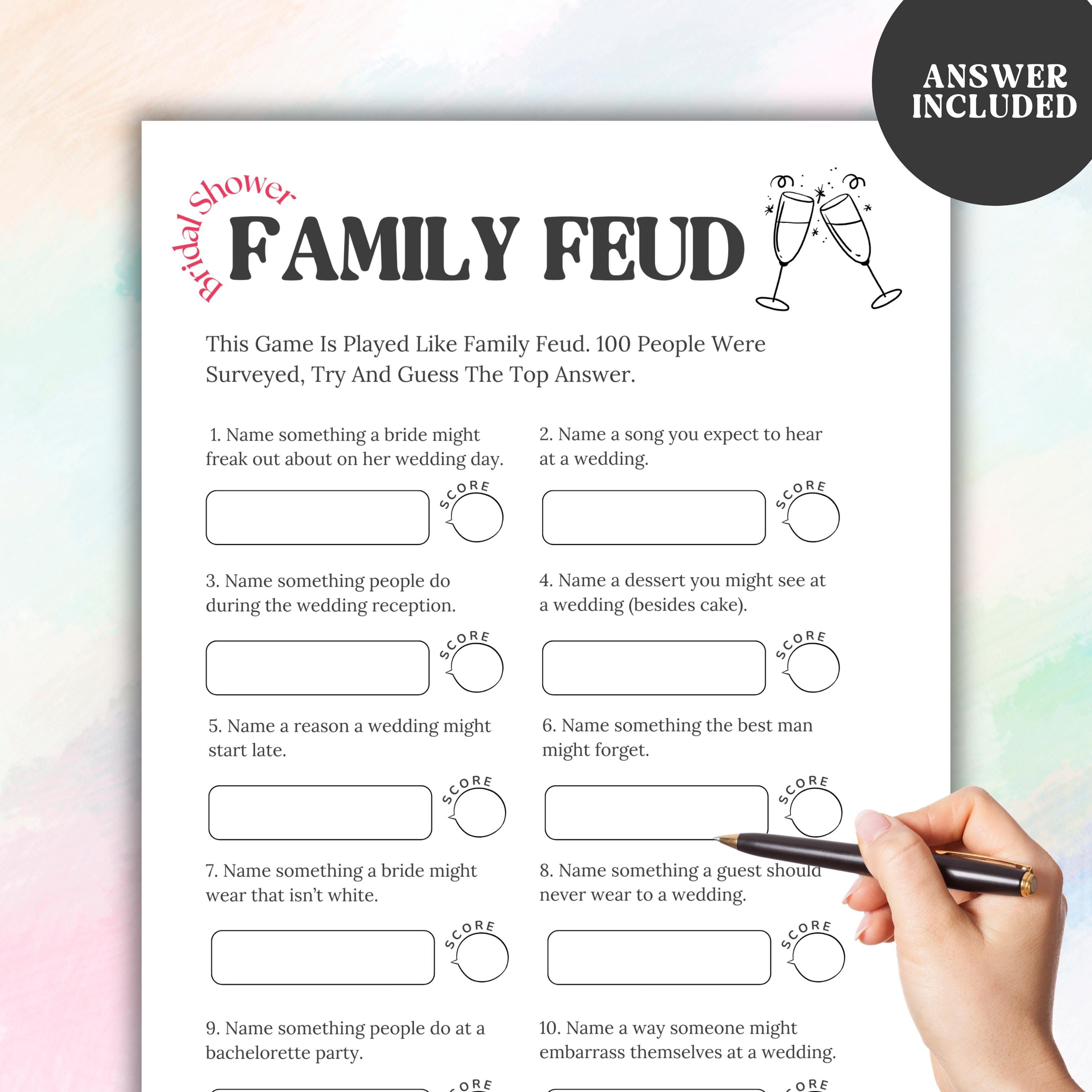 Bridal Shower Family Feud Game, Bachelorette Party Game, Hen Party Quiz, Funny Bridal Trivia Games, Printable Wedding Game, Instant Download