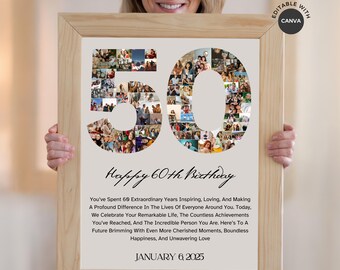 50th Birthday Photo Collage Gift: Personalized Keepsake (Canva Template)