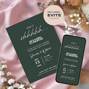 Invitación sorpresa a la fiesta de compromiso - Invitación minimalista a propuesta de compromiso sorpresa - Plantilla Canva