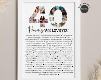 40th Birthday Gift: "40 Reasons We Love You" Poster Template (Canva)