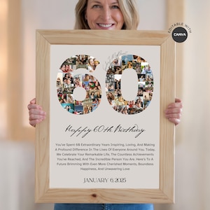 60th Birthday Photo Collage Canva Template,Personalized 60th Birthday Gift for Grandma,Unique Gift For Mom 60th Birthday Poster