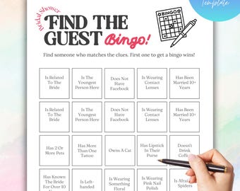 Find The Guest Bingo Bridal Shower Game (Canva Template)