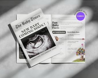 Babyaankondiging in krant: bewerkbare canvassjabloon