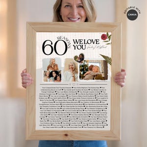 Modèle d'affiche 60 raisons pour lesquelles nous t'aimons, cadeau 60e anniversaire meilleur ami, cadeau grand-mère personnalisé 60e anniversaire, cadeaux uniques pour maman et papa