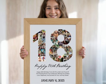 Personalized 18th Birthday Photo Collage Canva Template | 18th Birthday Gifts For Boys Girls | Milestone Birthday Gifts