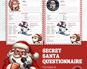 Secret Santa Questionnaire: Christmas Wishlist, Gift Exchange (Printable PDF & Canva Template)