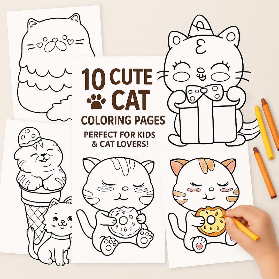 Cute Kittens Coloring Pages for Kids | Printable Animal PDF - Etsy
