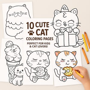 10 Kittens Coloring Pages for Kids | Cute Cat Coloring Book | Digital Printable PDF | Animal Activity for Toddlers & Preschool