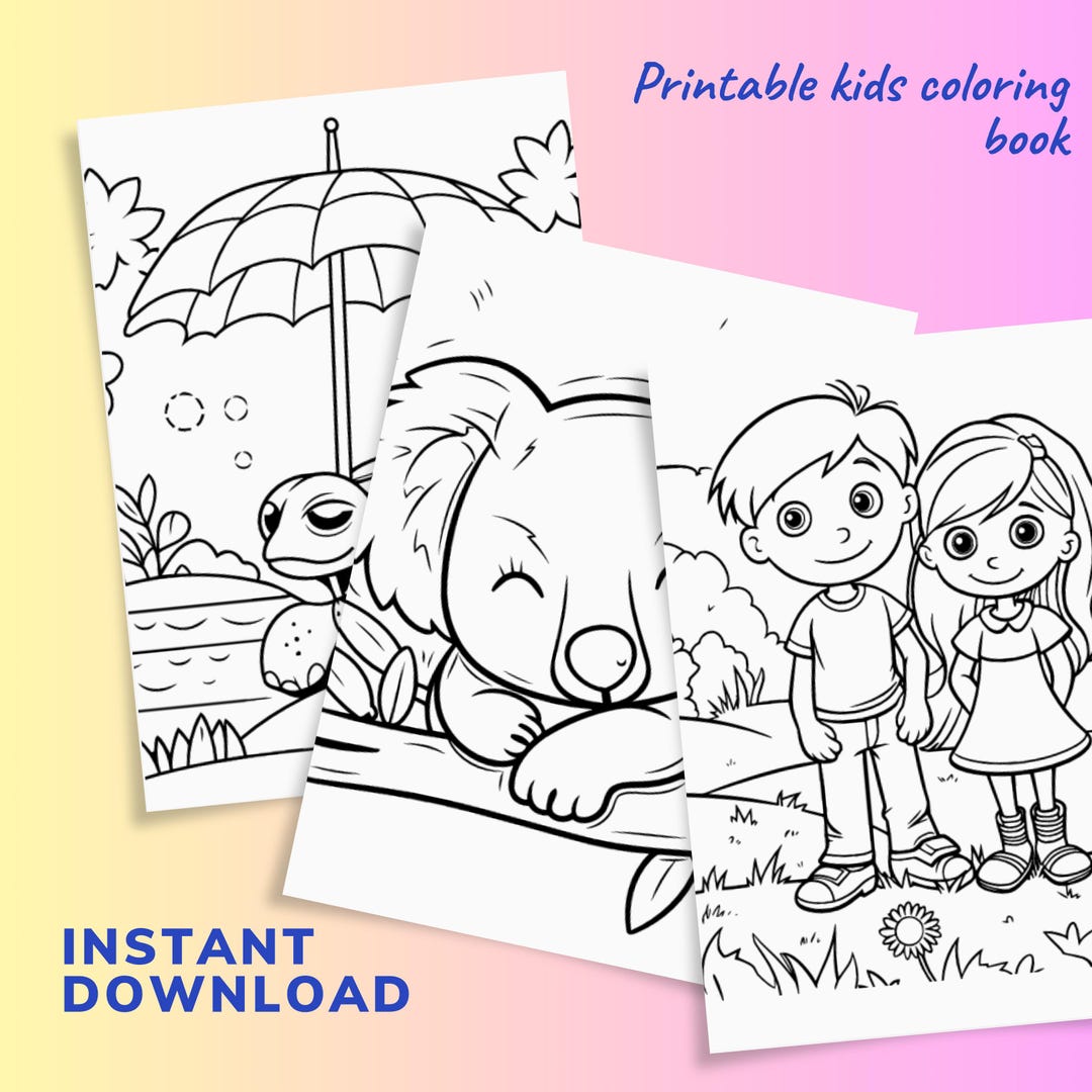 Kids & Animals Coloring Book - 15 Cute Pages | Children With Pets ...