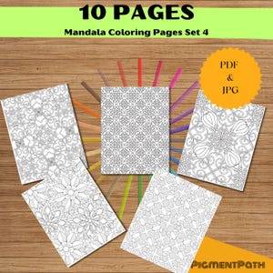 10 Mandala Coloring Pages Set 4 – Symmetrical Intricate Designs – Printable PDF + JPG – Mindful Art Therapy