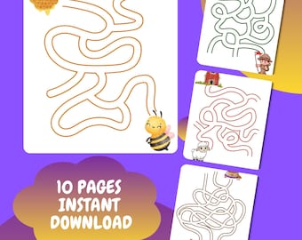 Maze Activity Pages for Kids | 10 Fun Labyrinth Sheets | Printable Preschool PDF + JPG