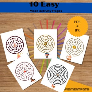 Maze Activity Pages for Kids | 10 Printable Labyrinth Games | PDF + JPG