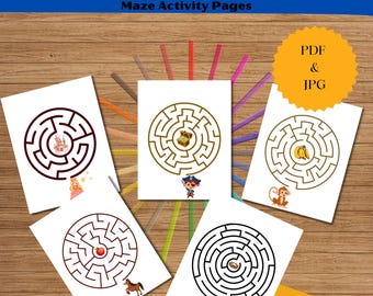 Maze Activity Pages for Kids | 10 Printable Labyrinth Games | PDF + JPG